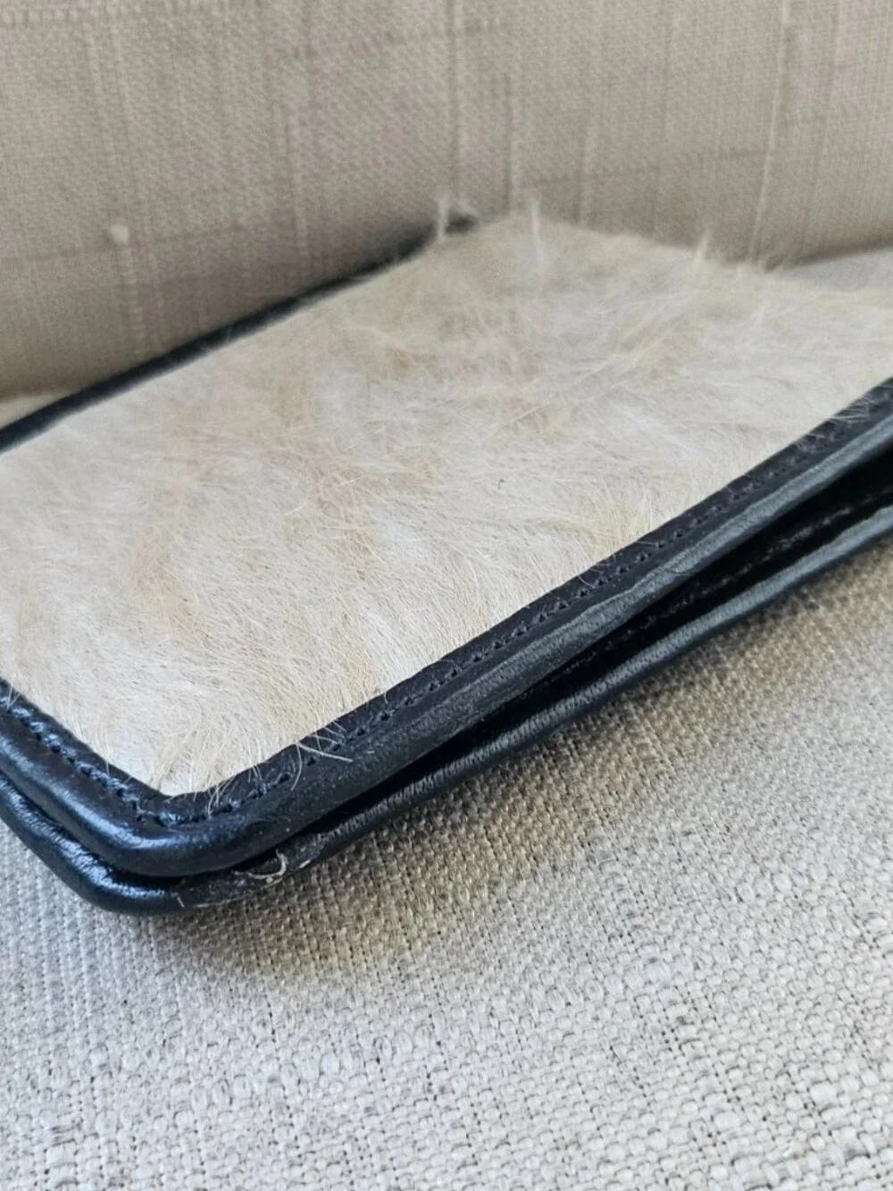 Fur Leather Wallet Unisex Card Holder Handmade Billfold Brown/White Purse New